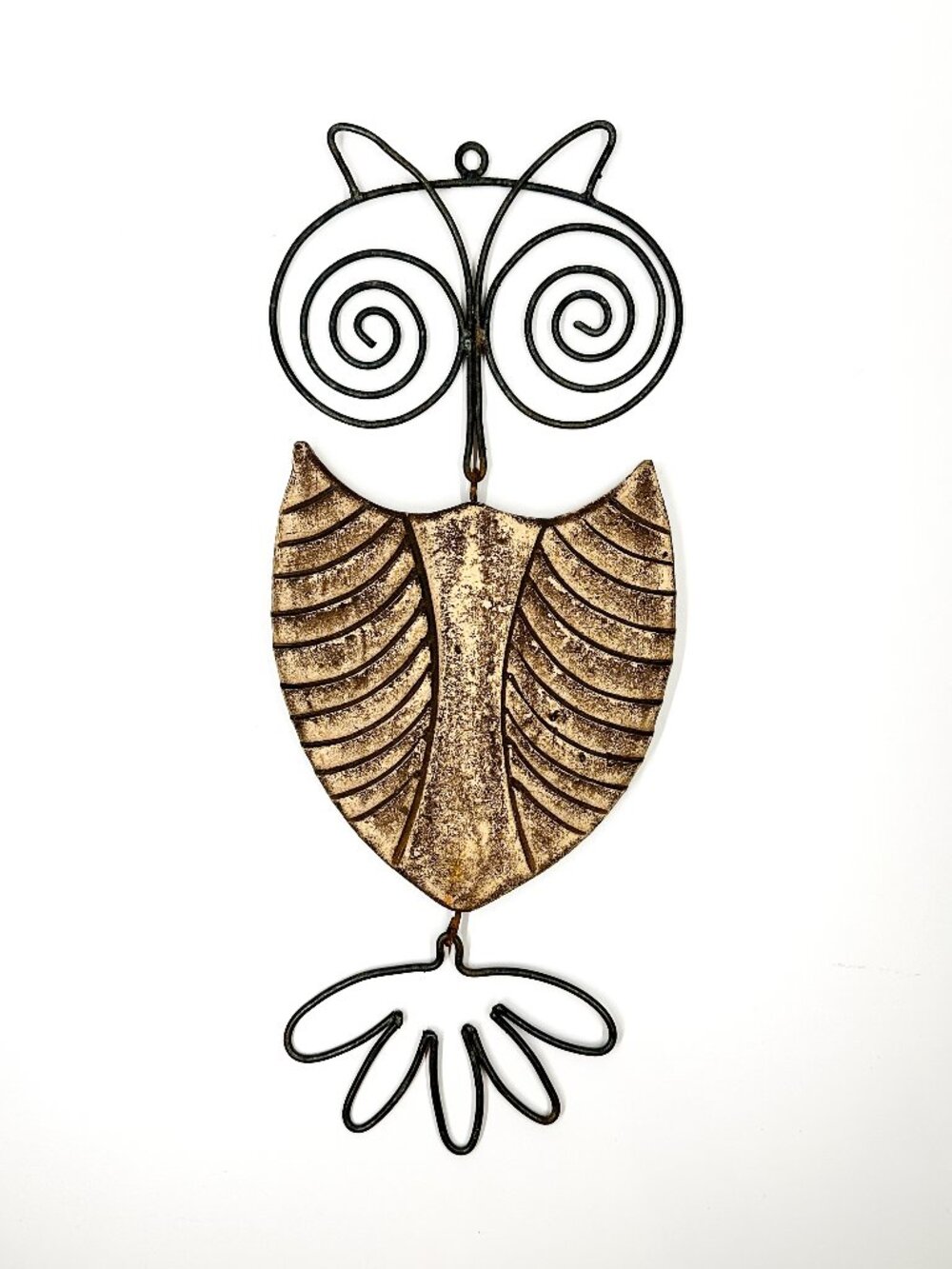 Vintage Handmade Ceramic Iron Owl Wall Art Reto MCM 70's Hippie Boho Witchy